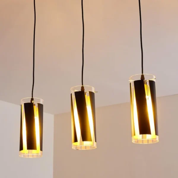 hofstein Suspension Vänersborg Noir, 3 lumières* Lampes En Verre
