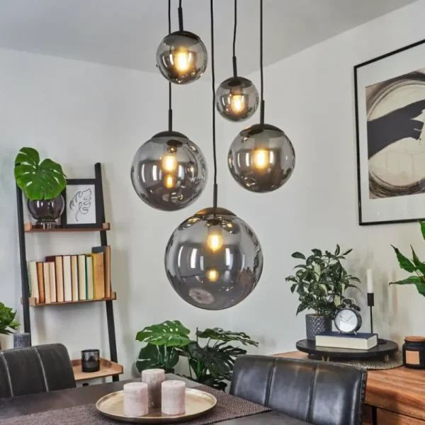 hofstein Suspension Voluntad Noir, 5 lumières* Lampes Modernes