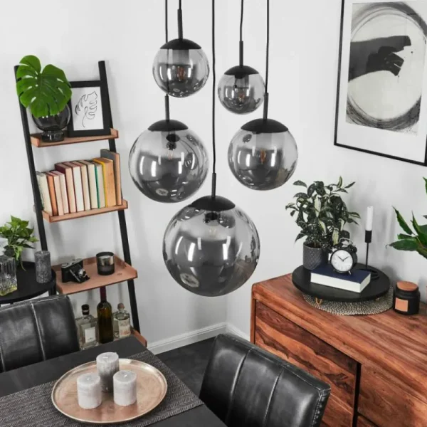 hofstein Suspension Voluntad Noir, 5 lumières* Lampes Modernes