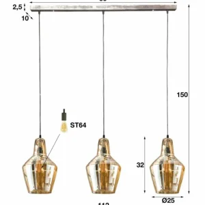 hofstein Suspension WAALSORDEN Transparent, 3 lumières* Lampes En Verre