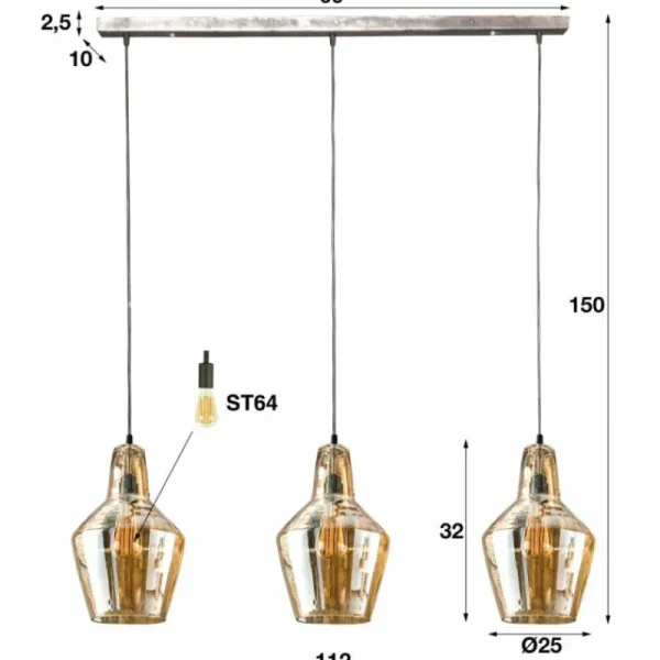 hofstein Suspension WAALSORDEN Transparent, 3 lumières* Lampes En Verre