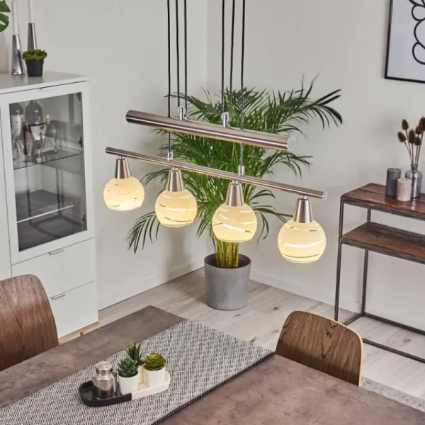 hofstein Suspension Warga LED Nickel mat, 4 lumières* Lampes En Verre