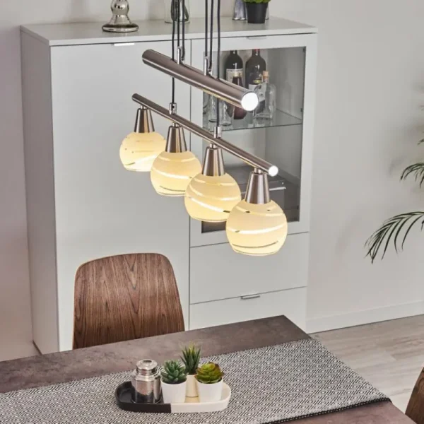 hofstein Suspension Warga LED Nickel mat, 4 lumières* Lampes En Verre