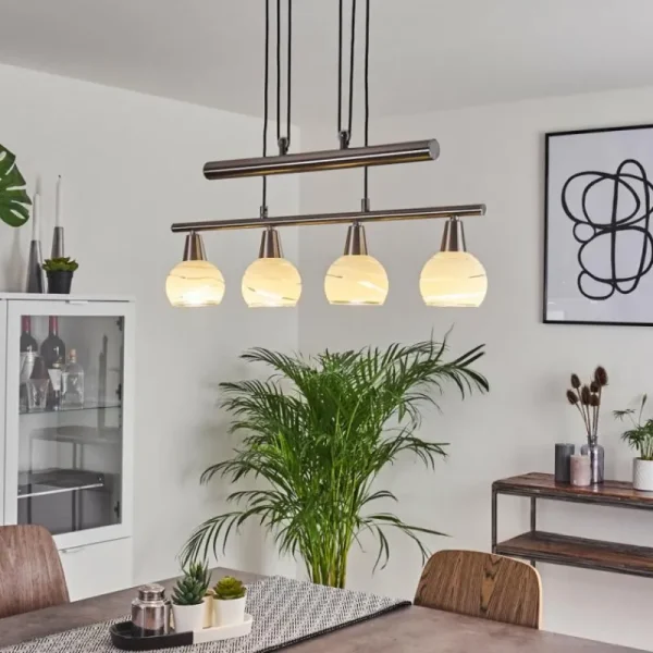 hofstein Suspension Warga LED Nickel mat, 4 lumières* Lampes En Verre