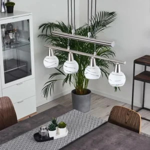 hofstein Suspension Warga LED Nickel mat, 4 lumières* Lampes En Verre
