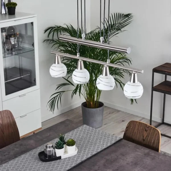 hofstein Suspension Warga LED Nickel mat, 4 lumières* Lampes En Verre