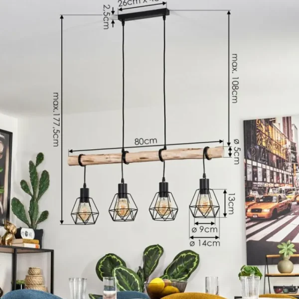 hofstein Suspension Yaak Écru, Noir, 4 lumières* Lampes Modernes
