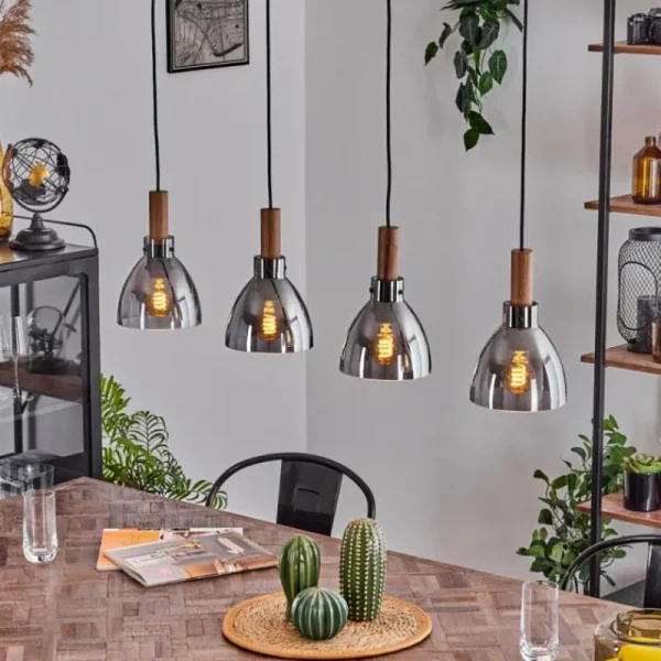 hofstein Suspension Yadekope Couleur bois, Noir, 4 lumières* Lampes Modernes