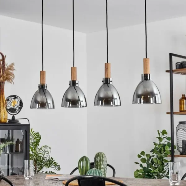 hofstein Suspension Yadekope Couleur bois, Noir, 4 lumières* Lampes Modernes