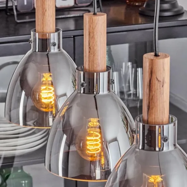 hofstein Suspension Yadekope Couleur bois, Noir, 4 lumières* Lampes Modernes