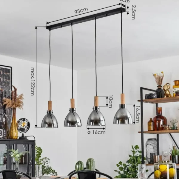 hofstein Suspension Yadekope Couleur bois, Noir, 4 lumières* Lampes Modernes