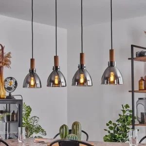 hofstein Suspension Yadekope Couleur bois, Noir, 4 lumières* Lampes Modernes