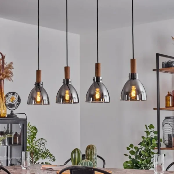 hofstein Suspension Yadekope Couleur bois, Noir, 4 lumières* Lampes Modernes