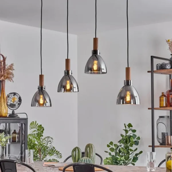 hofstein Suspension Yadekope Couleur bois, Noir, 4 lumières* Lampes Modernes