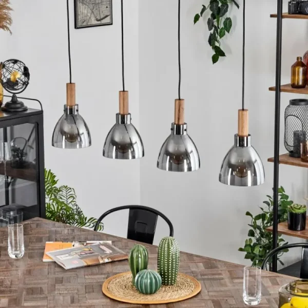 hofstein Suspension Yadekope Couleur bois, Noir, 4 lumières* Lampes Modernes