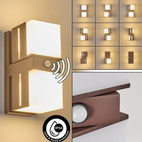 hofstein Swanek Lampe murale d´extérieur, Applique murale LED Rouille, 2 lumières, Détecteur de mouvement* Lampes Modernes