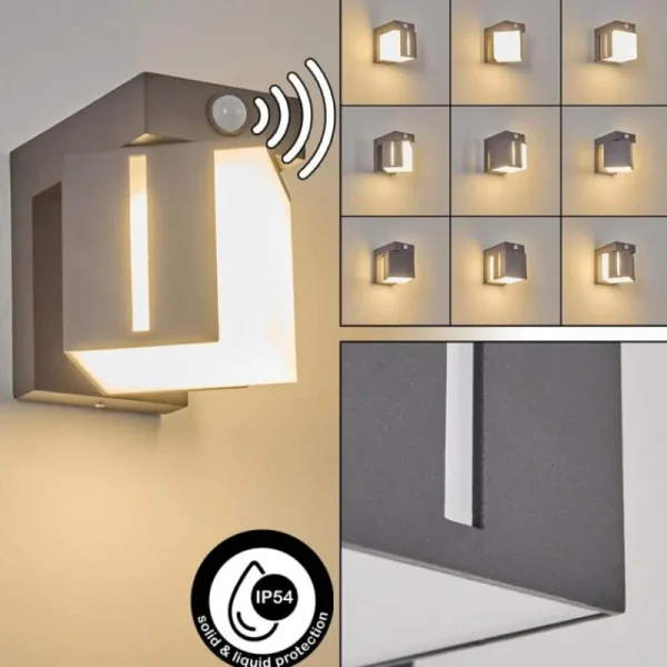 hofstein Swanek Lampe murale d´extérieur, Applique murale LED Anthracite, 1 lumière, Détecteur de mouvement* Lampes Modernes