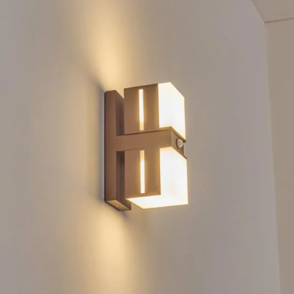 hofstein Swanek Lampe murale d´extérieur, Applique murale LED Rouille, 2 lumières, Détecteur de mouvement* Lampes Modernes