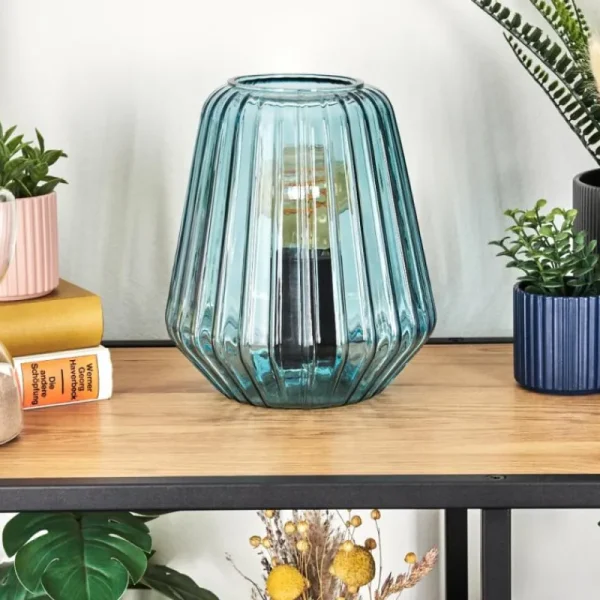 hofstein Telhais Lampe à poser, Liseuse Bleu, Noir, 1 lumière* Lampes En Verre