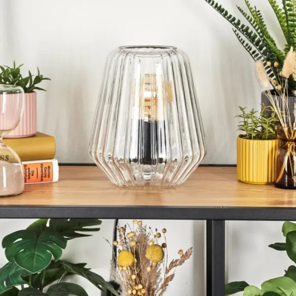 hofstein Telhais Lampe à poser, Liseuse Noir, Transparent, 1 lumière* Lampes En Verre