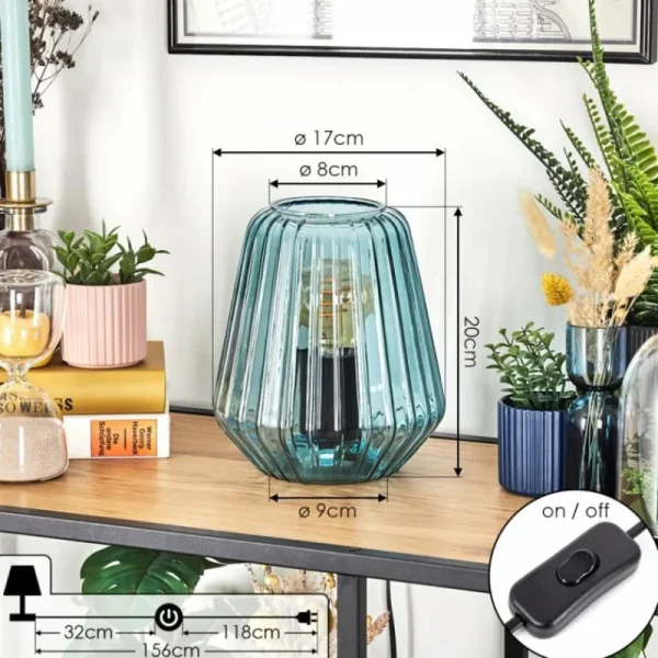 hofstein Telhais Lampe à poser, Liseuse Bleu, Noir, 1 lumière* Lampes En Verre