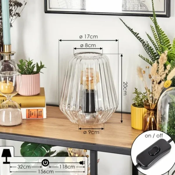 hofstein Telhais Lampe à poser, Liseuse Noir, Transparent, 1 lumière* Lampes En Verre