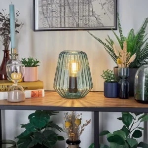hofstein Telhais Lampe à poser, Liseuse Bleu, Noir, 1 lumière* Lampes En Verre