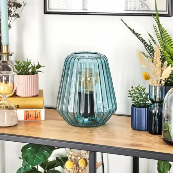 hofstein Telhais Lampe à poser, Liseuse Bleu, Noir, 1 lumière* Lampes En Verre