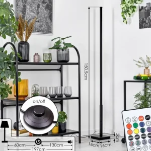 hofstein Uglestrup Lampadaire LED Noir, 1 lumière, Télécommandes, Changeur de couleurs* Lampes Modernes