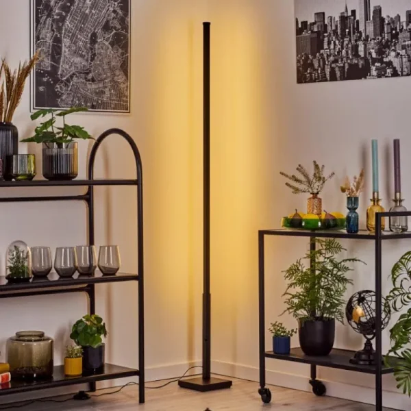 hofstein Uglestrup Lampadaire LED Noir, 1 lumière, Télécommandes, Changeur de couleurs* Lampes Modernes