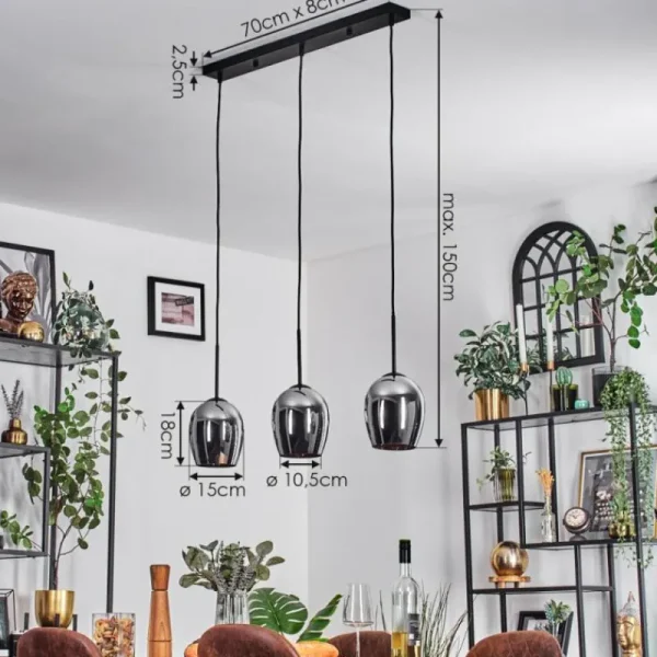 hofstein Vevino Suspension Chrome, 3 lumières* Lampes En Verre