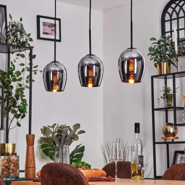 hofstein Vevino Suspension Chrome, 3 lumières* Lampes En Verre