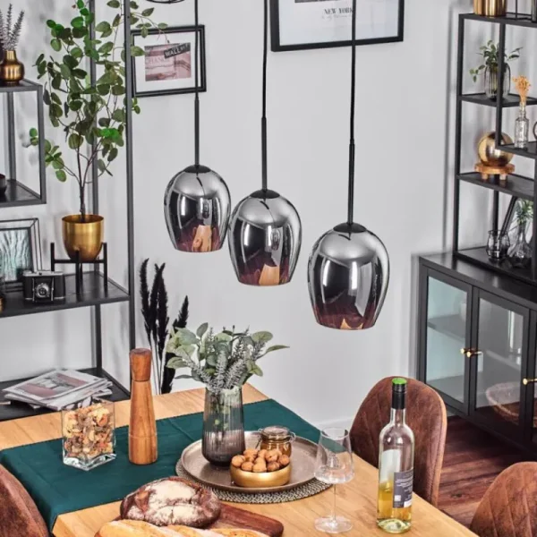 hofstein Vevino Suspension Chrome, 3 lumières* Lampes En Verre